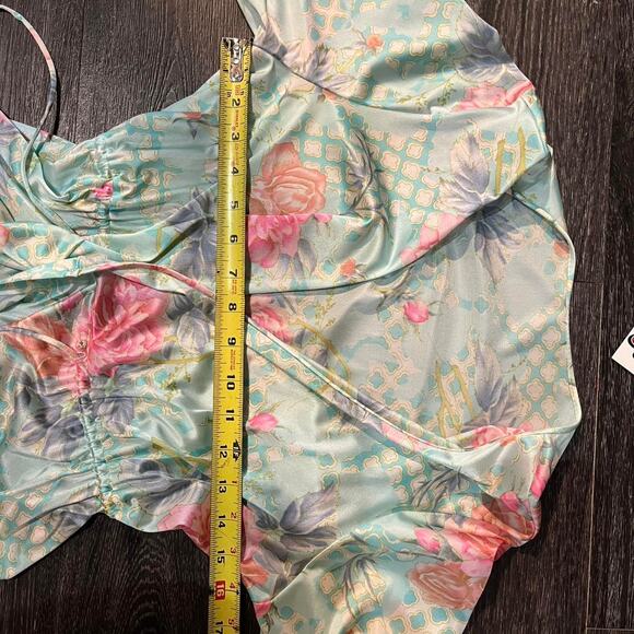 Vintage Vanity Fair blue pink floral robe lingerie ruffled sleeves hem size s - Picture 5 of 6